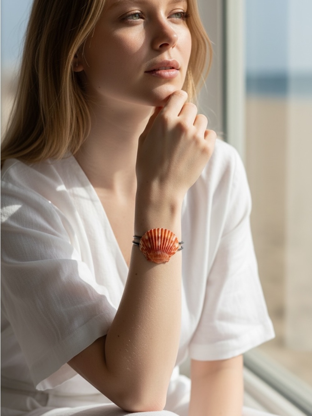 Scallop Seashell Cuff Bracelet Adjustable